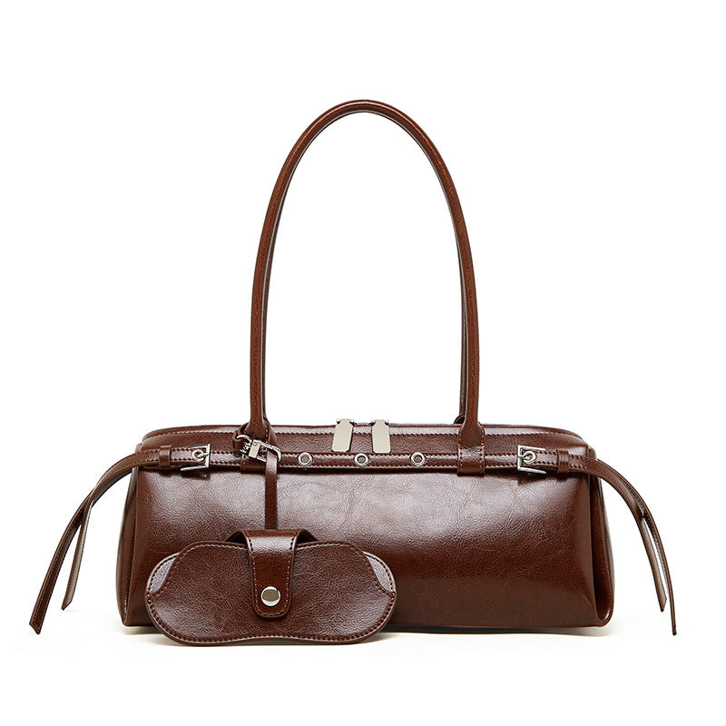 Underarm Long Style Baguette Women's 100% Genuine Leather Single Shoulder Bag Villa