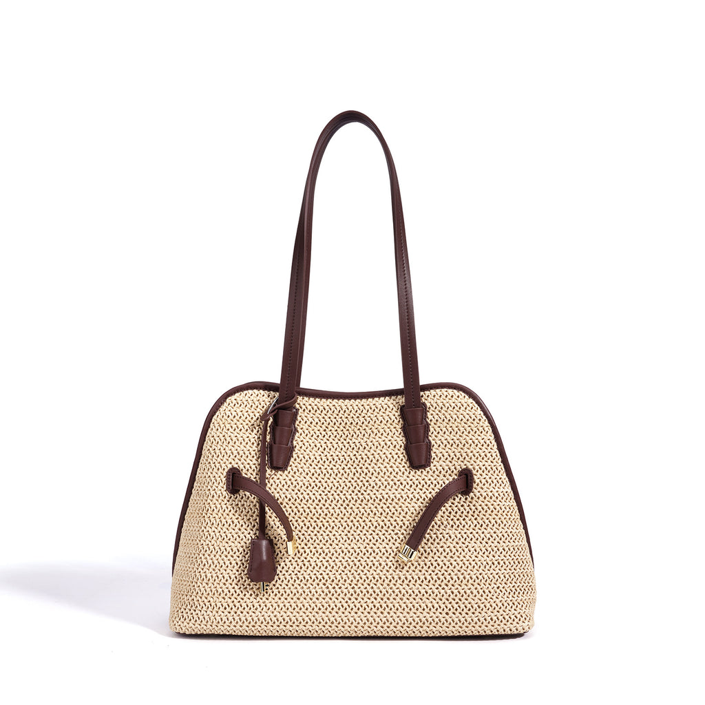 High-End Design Women's 100% Genuine Leather Straw Woven Bag Pisa