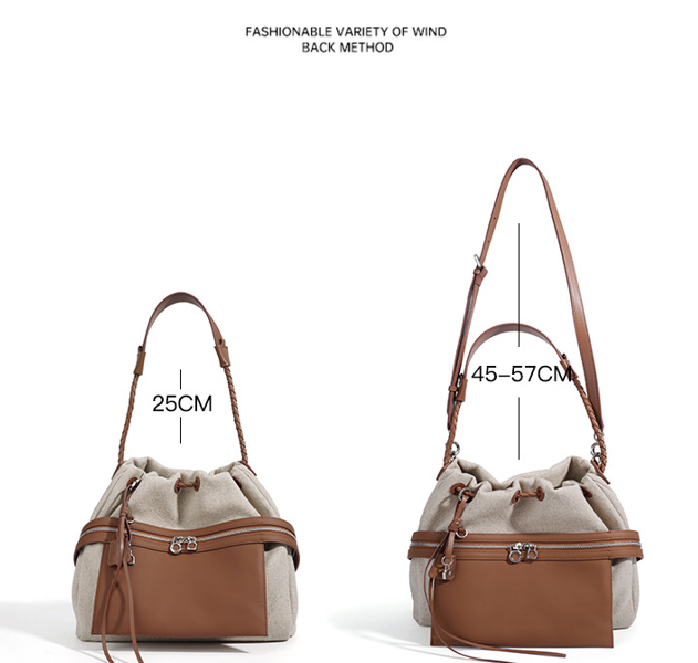 High-End Design Women's Bag 100% Genuine Leather and Linen Fabric Single or Cross Shoulder Bag Cabo Verde