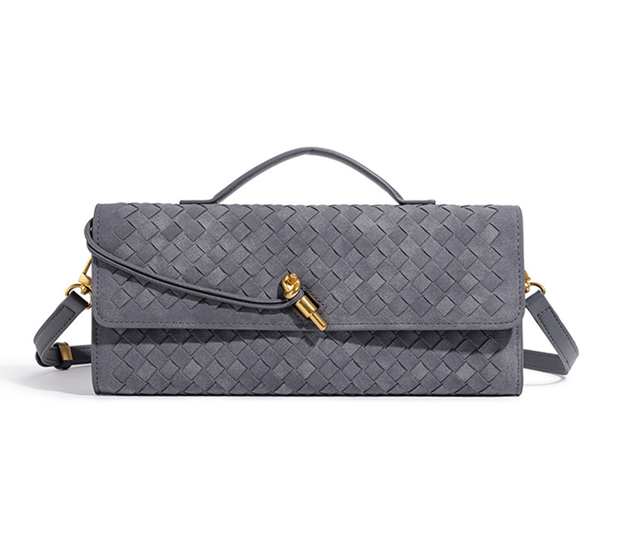 Designed Women's 100% Genuine Leather Suede Woven Clutch Sete