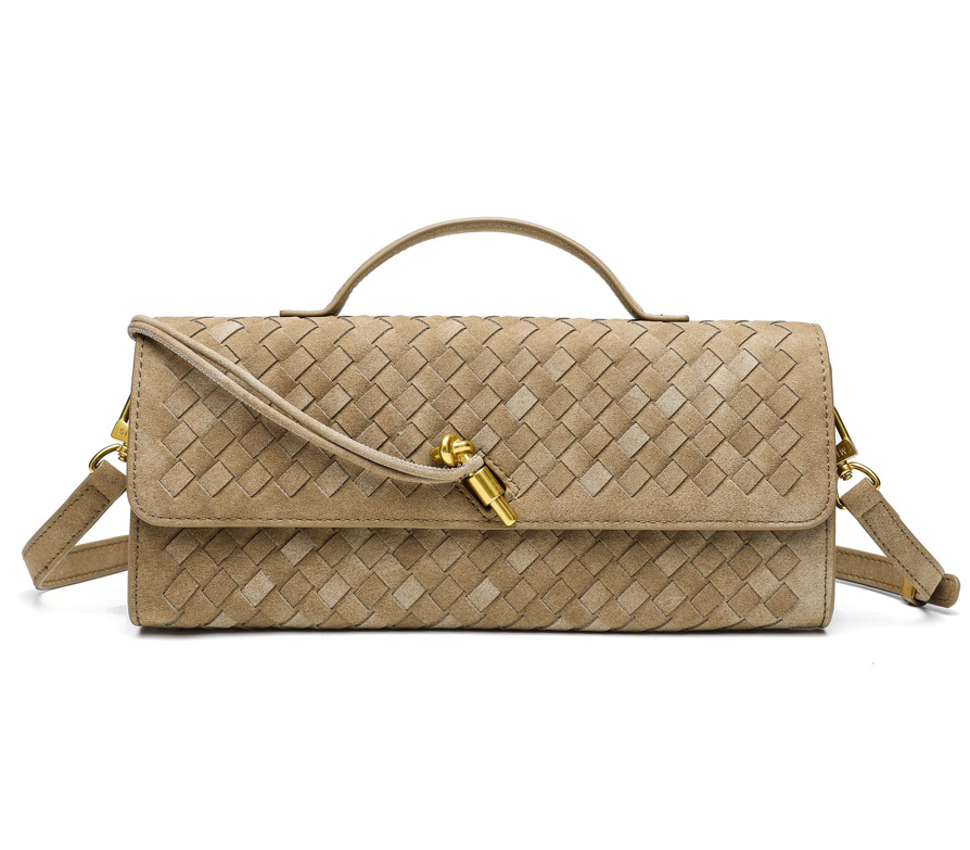 Designed Women's 100% Genuine Leather Suede Woven Clutch Sete
