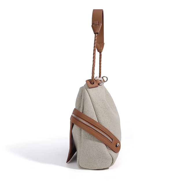 High-End Design Women's Bag 100% Genuine Leather and Linen Fabric Single or Cross Shoulder Bag Cabo Verde