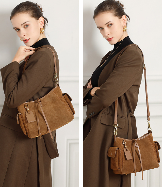 Designed Women's 100% Genuine Leather Suede Single Shoulder and Crossbody Solo