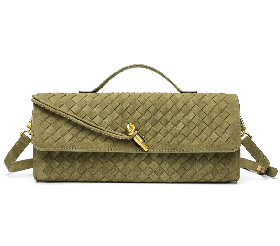 Designed Women's 100% Genuine Leather Suede Woven Clutch Sete
