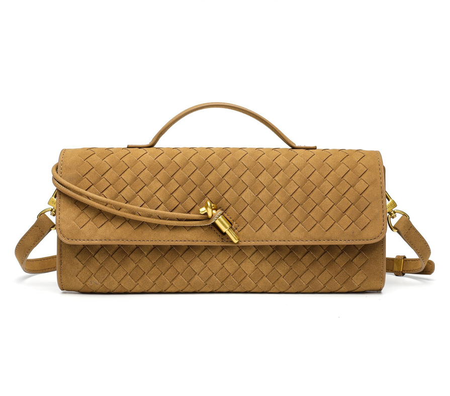 Designed Women's 100% Genuine Leather Suede Woven Clutch Sete