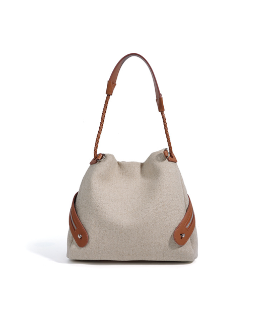 High-End Design Women's Bag 100% Genuine Leather and Linen Fabric Single or Cross Shoulder Bag Cabo Verde