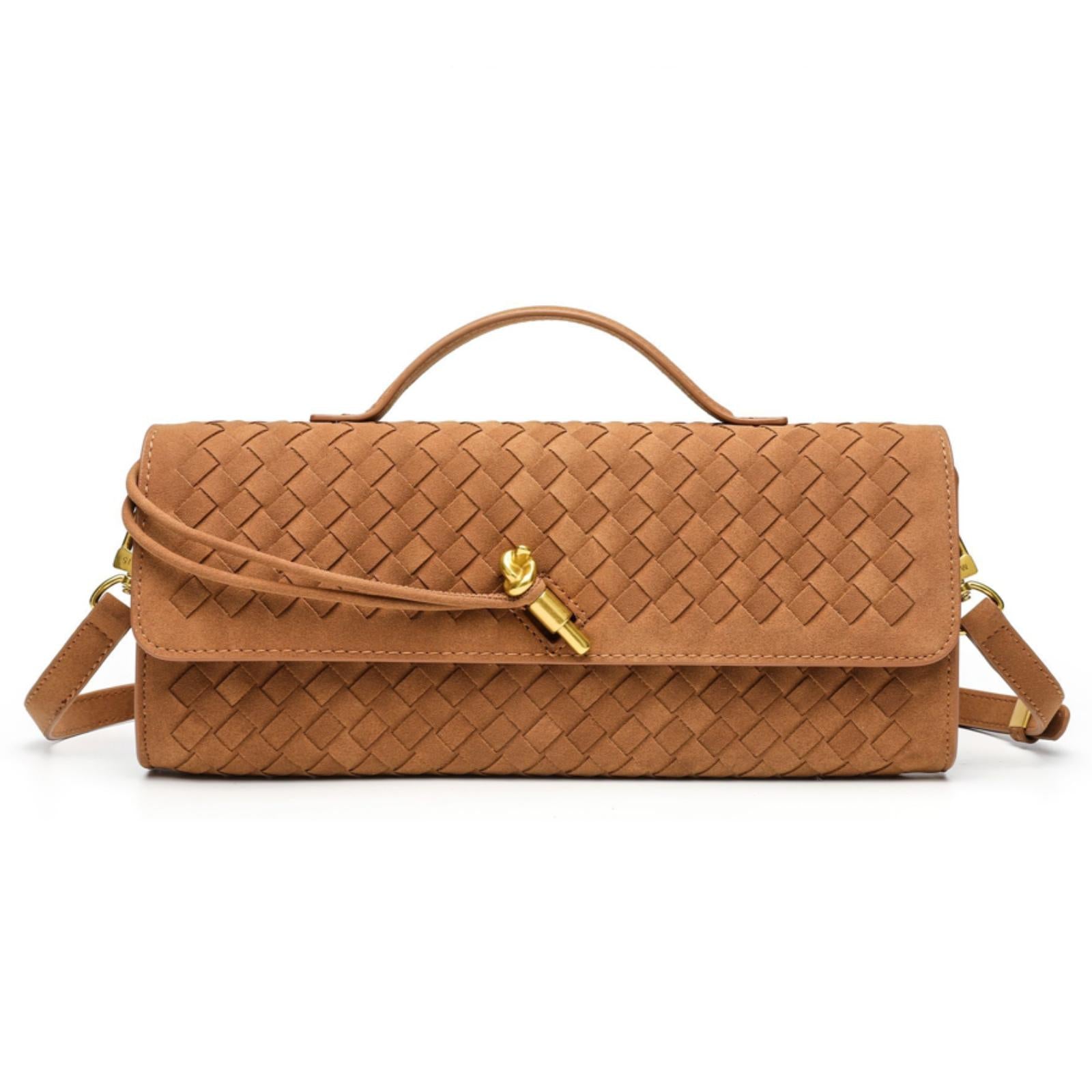Designed Women's 100% Genuine Leather Suede Woven Clutch Sete