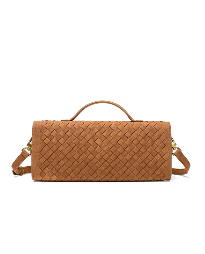 Designed Women's 100% Genuine Leather Suede Woven Clutch Sete
