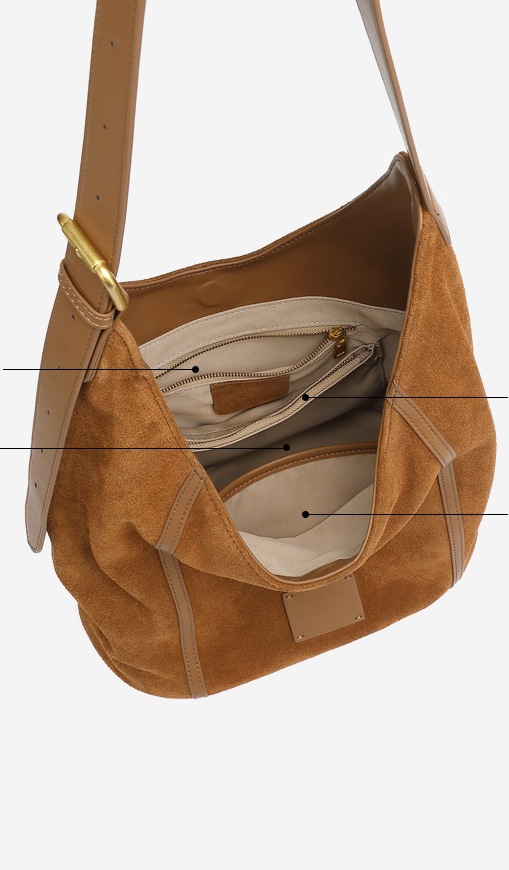 Women's 100% Genuine Leather Suede Long Handle Single Shoulder and Crossbody Bag Blois
