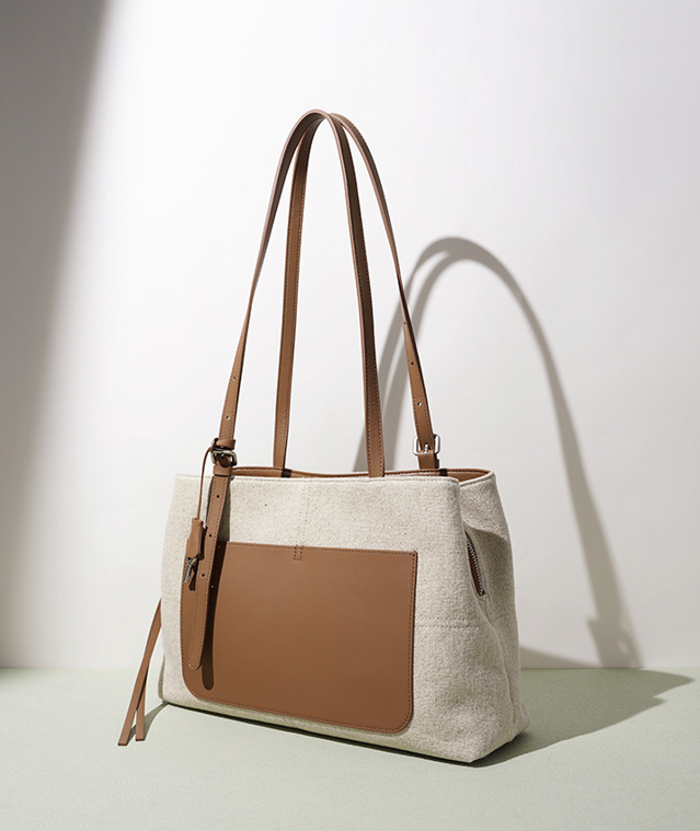 High-End Design Women's Bag 100% Genuine Leather and Linen Fabric Single Shoulder Bag Niko