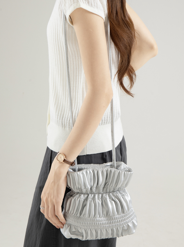 Designed Women's Vegan Leather Single Shoulder or Crossbody Drawstring Bucket Bag Aleria