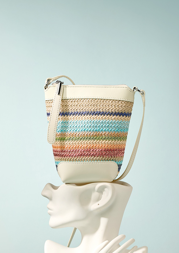 Design Women's 100% Genuine Leather Single Shoulder or Crossbody Straw Woven Bag Romeo