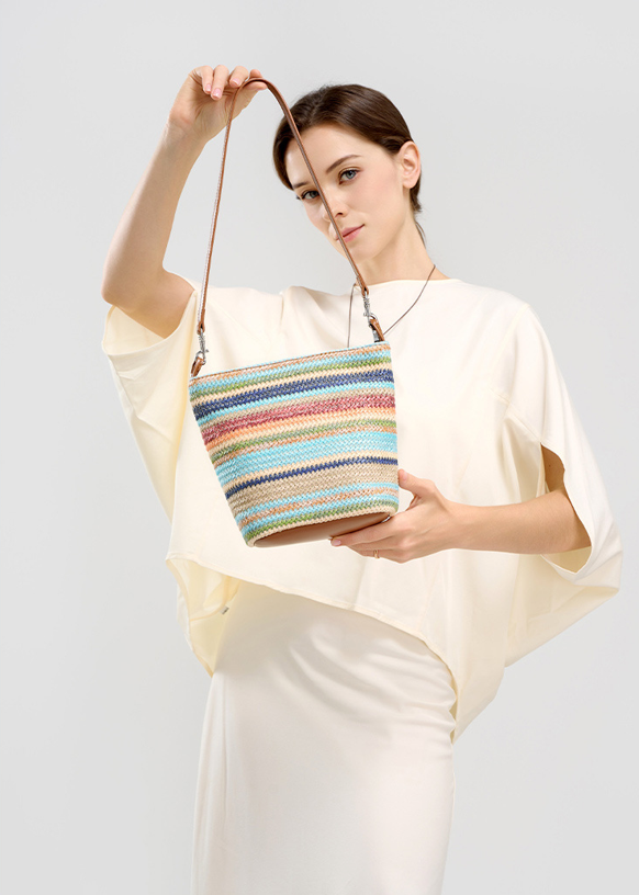 Design Women's 100% Genuine Leather Single Shoulder or Crossbody Straw Woven Bag Rancho