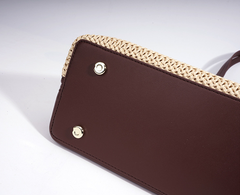 Designed Women's 100% Genuine Leather Straw Woven Bag Pisa