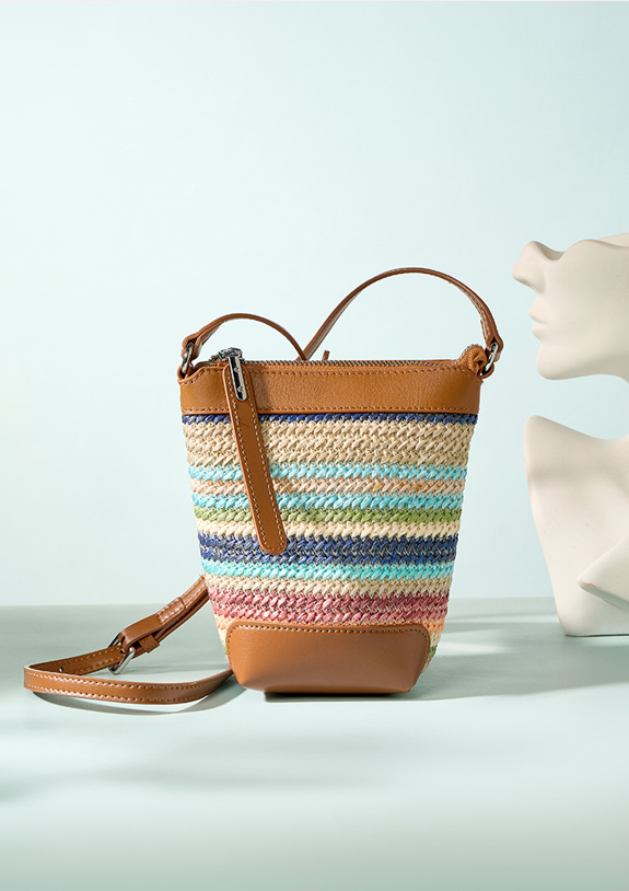 Design Women's 100% Genuine Leather Single Shoulder or Crossbody Straw Woven Bag Romeo