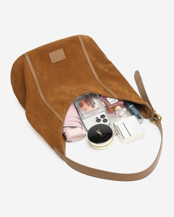 Women's 100% Genuine Leather Suede Long Handle Single Shoulder and Crossbody Bag Blois