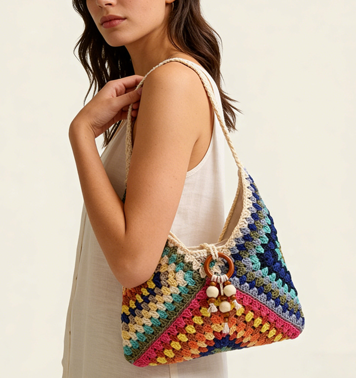Designed Women's 100% Cotton Single Shoulder or Crossbody Woven Bag Saint-Tropez