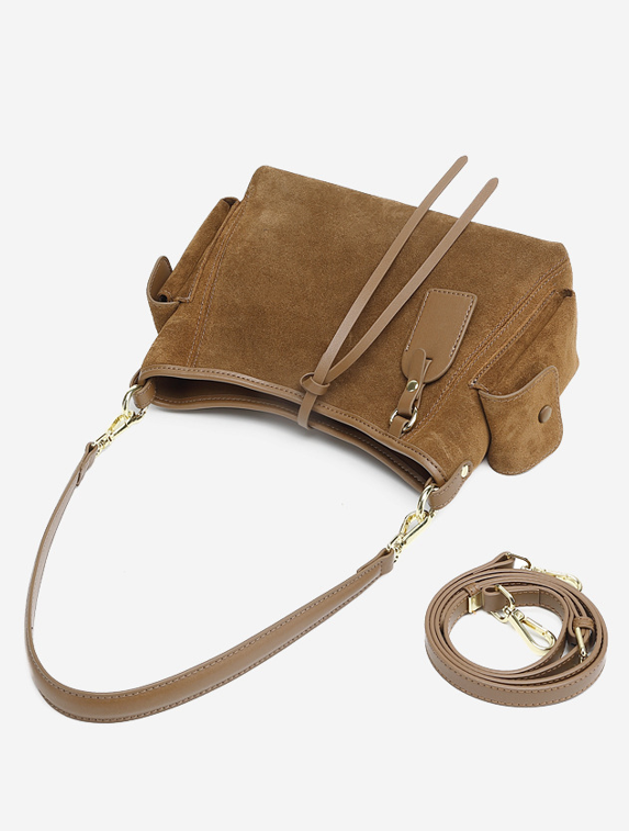 Designed Women's 100% Genuine Leather Suede Single Shoulder and Crossbody Solo