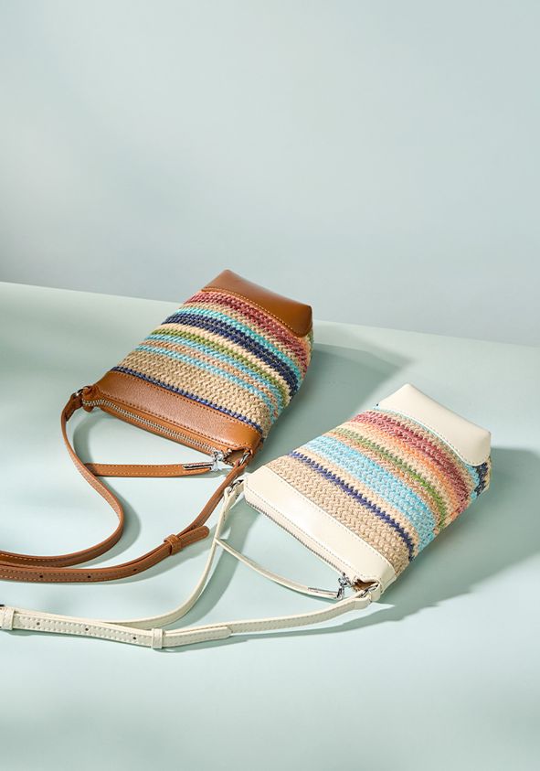 Design Women's 100% Genuine Leather Single Shoulder or Crossbody Straw Woven Bag Romeo