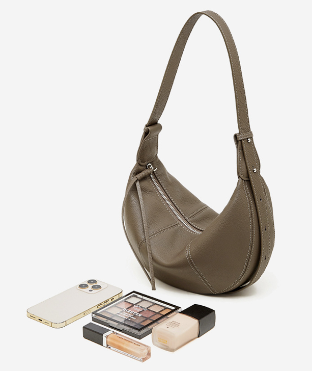 High-End Design Women's 100% Genuine Leather Single Shoulder and Crossbody Dumpling Bag Azur