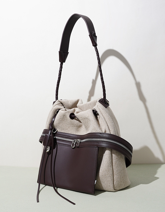 High-End Design Women's Bag 100% Genuine Leather and Linen Fabric Single or Cross Shoulder Bag Cabo Verde