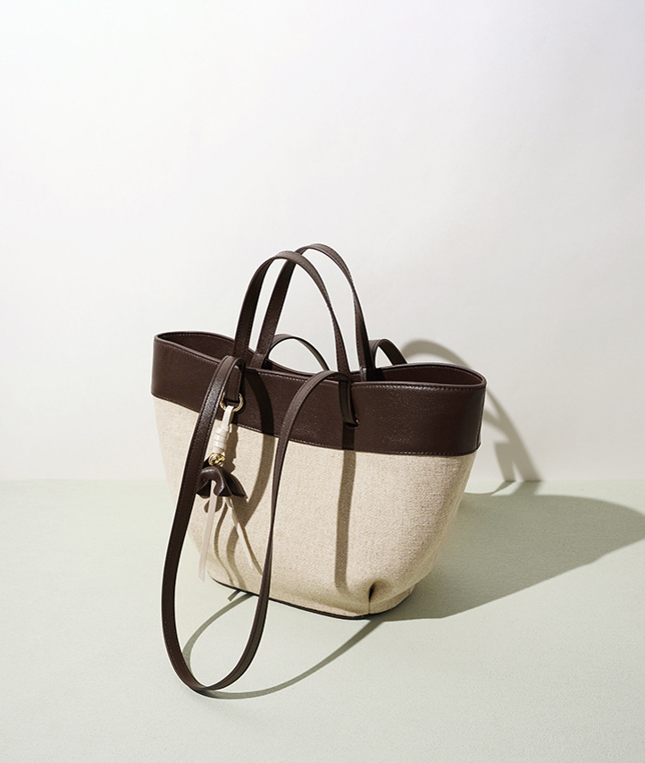 High-End Design Women's Bag 100% Genuine Leather and Linen Fabric Single Shoulder Bag Morocco