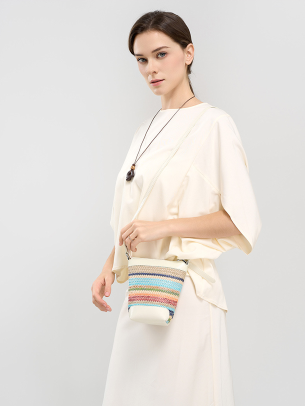 Design Women's 100% Genuine Leather Single Shoulder or Crossbody Straw Woven Bag Romeo