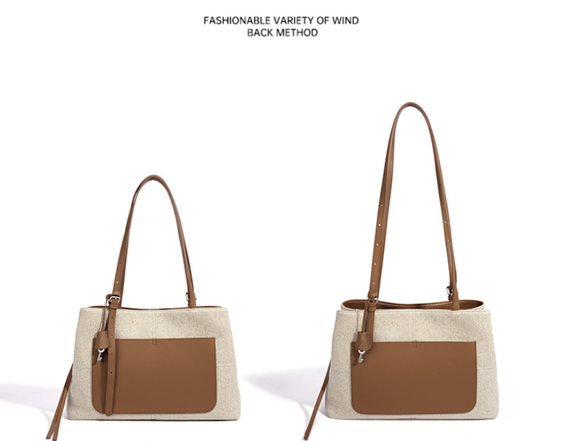 High-End Design Women's Bag 100% Genuine Leather and Linen Fabric Single Shoulder Bag Niko