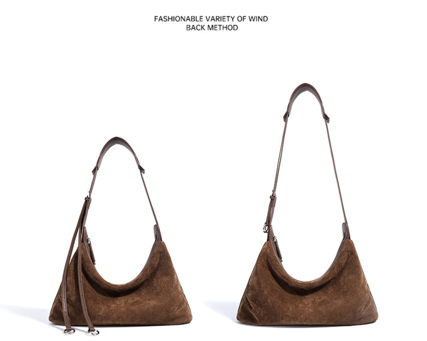 Women's Bag 100% Genuine Leather / Suede Long Handle Shoulder Underarm Pillow Bag Arles