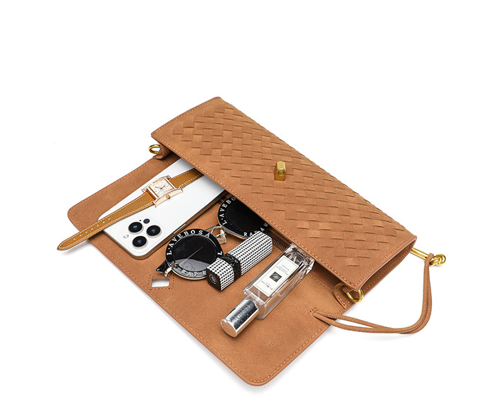 Designed Women's 100% Genuine Leather Suede Woven Clutch Sete