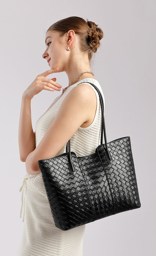Designed Women's 100% Genuine Leather Single Shoulder Woven Tote Bag Sambuca