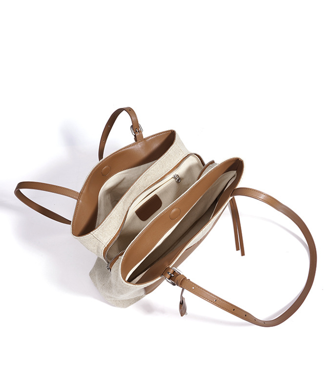 High-End Design Women's Bag 100% Genuine Leather and Linen Fabric Single Shoulder Bag Niko
