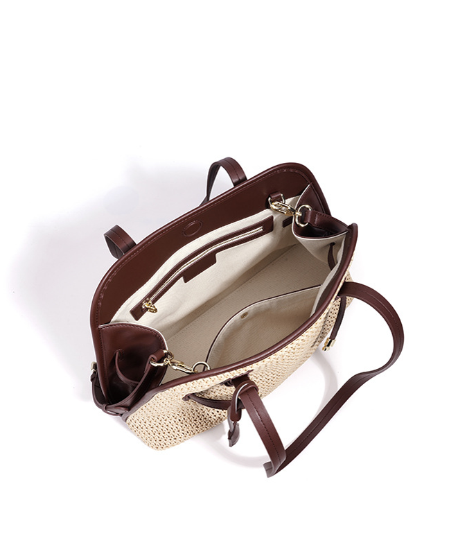 Designed Women's 100% Genuine Leather Straw Woven Bag Pisa