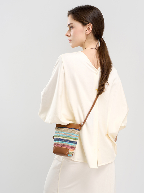 Design Women's 100% Genuine Leather Single Shoulder or Crossbody Straw Woven Bag Romeo
