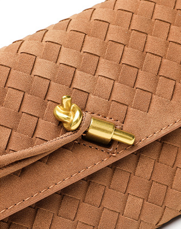 Designed Women's 100% Genuine Leather Suede Woven Clutch Sete