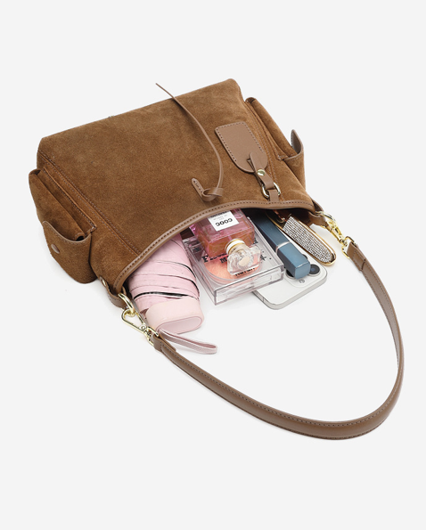 Designed Women's 100% Genuine Leather Suede Single Shoulder and Crossbody Solo