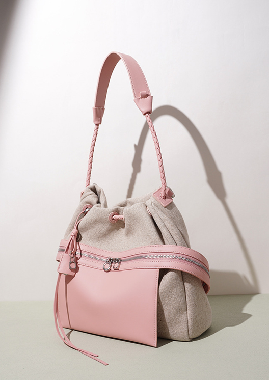 High-End Design Women's Bag 100% Genuine Leather and Linen Fabric Single or Cross Shoulder Bag Cabo Verde