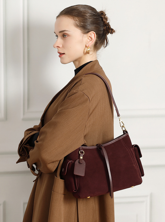 Designed Women's 100% Genuine Leather Suede Single Shoulder and Crossbody Solo