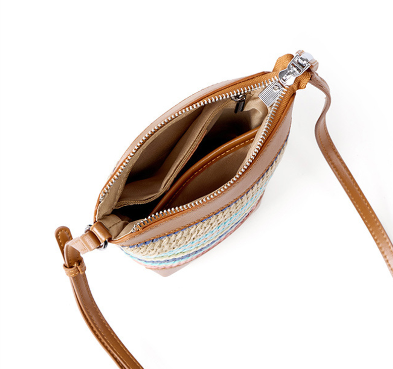 Design Women's 100% Genuine Leather Single Shoulder or Crossbody Straw Woven Bag Romeo