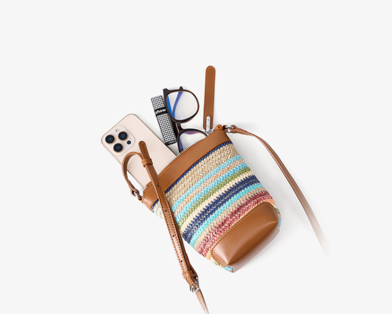 Design Women's 100% Genuine Leather Single Shoulder or Crossbody Straw Woven Bag Romeo