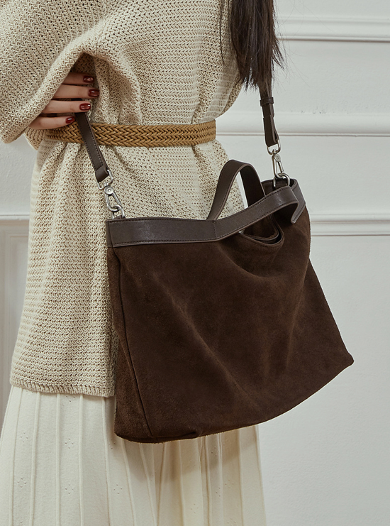 Women's Bag 100% Genuine Leather Suede Single Shoulder or Crossbody Bag Boro-Boro