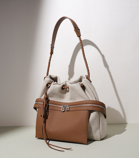 High-End Design Women's Bag 100% Genuine Leather and Linen Fabric Single or Cross Shoulder Bag Cabo Verde