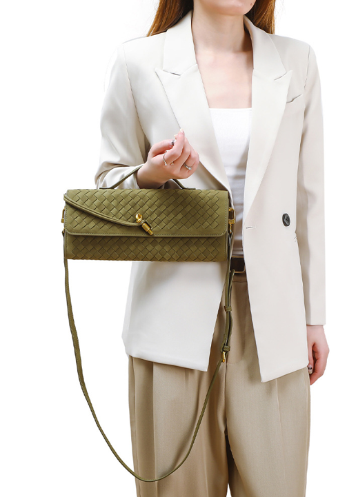 Designed Women's 100% Genuine Leather Suede Woven Clutch Sete