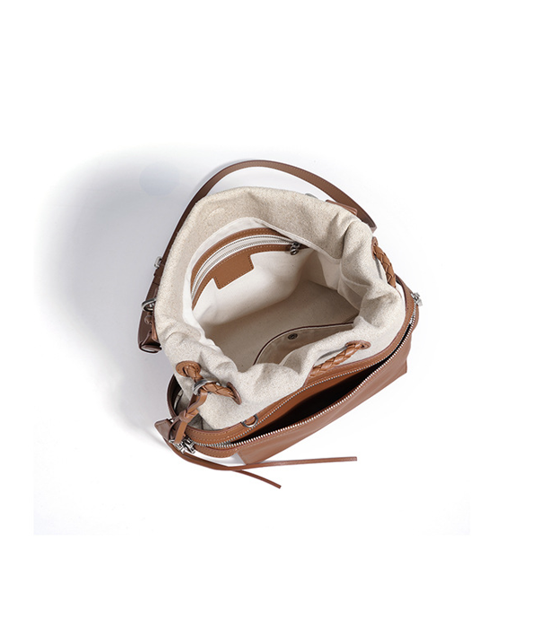 High-End Design Women's Bag 100% Genuine Leather and Linen Fabric Single or Cross Shoulder Bag Cabo Verde