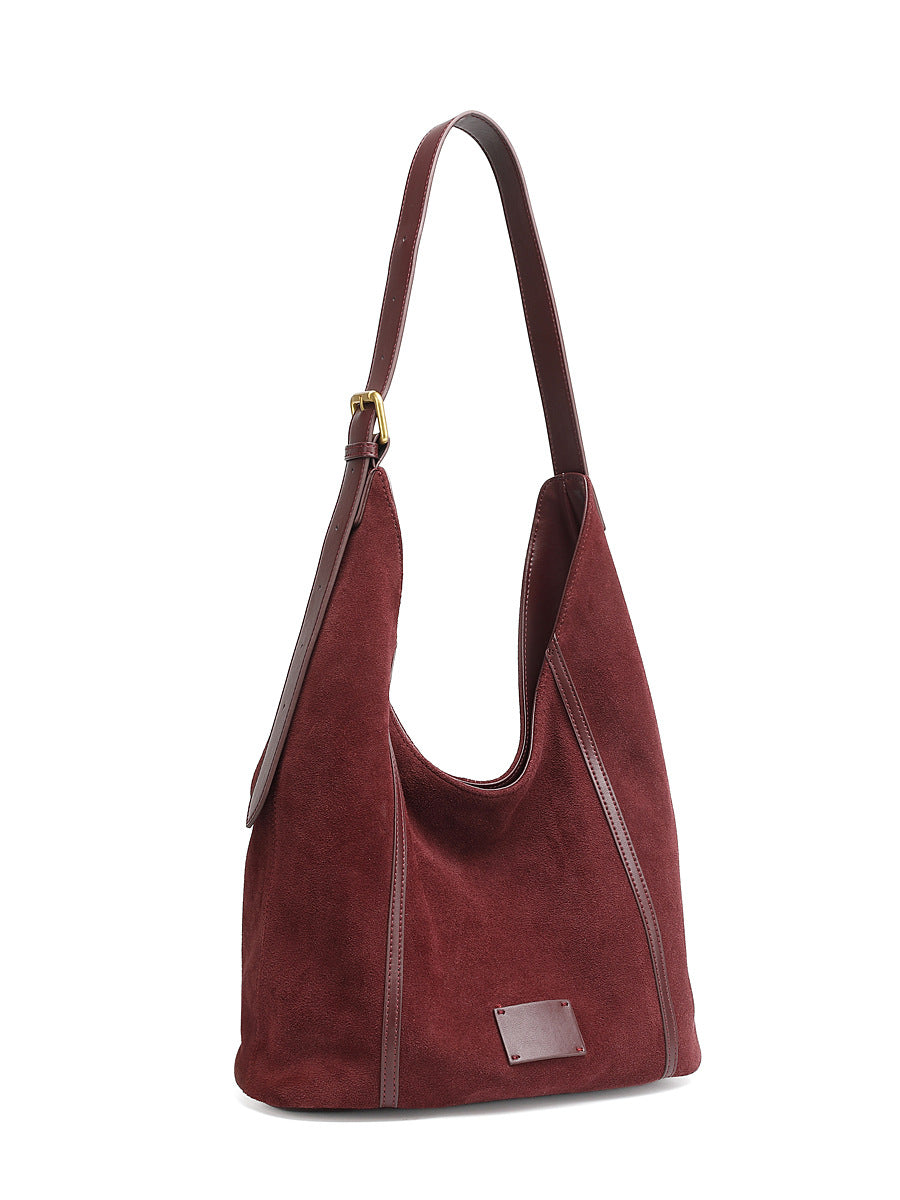 Women's 100% Genuine Leather Suede Long Handle Single Shoulder and Crossbody Bag Blois
