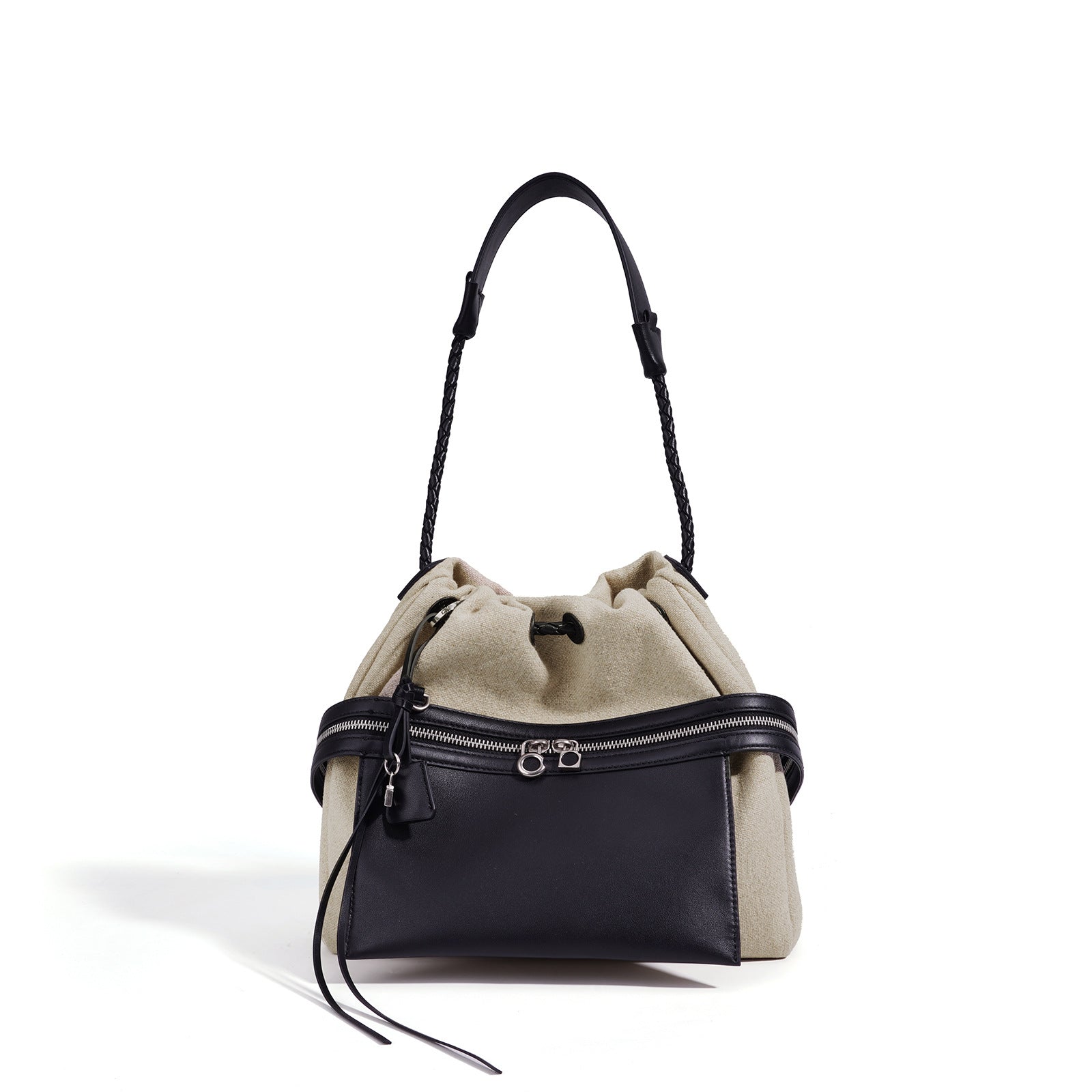 Designed Women's 100% Genuine Leather and Linen Fabric Single or Cross Shoulder Bag Cabo Verde