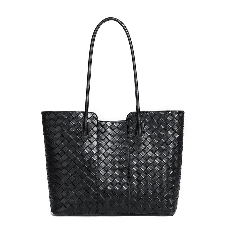Designed Women's 100% Genuine Leather Single Shoulder Woven Tote Bag Sambuca