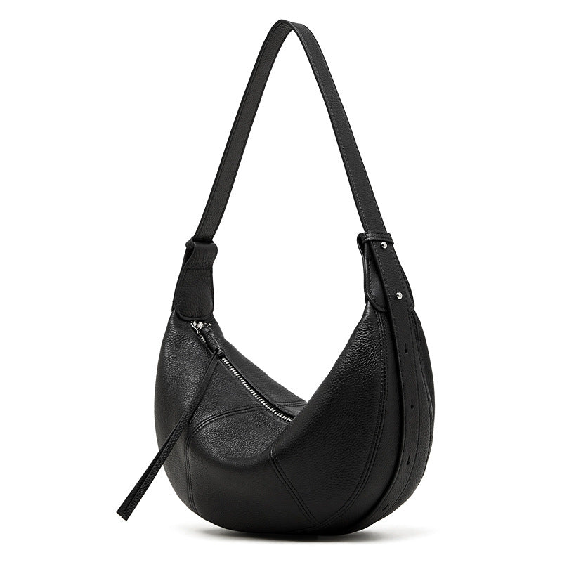 High-End Design Women's 100% Genuine Leather Single Shoulder and Crossbody Dumpling Bag Azur