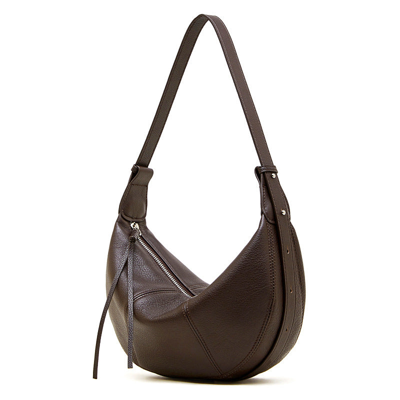 Designed Women's 100% Genuine Leather Single Shoulder and Crossbody Dumpling Bag Azur