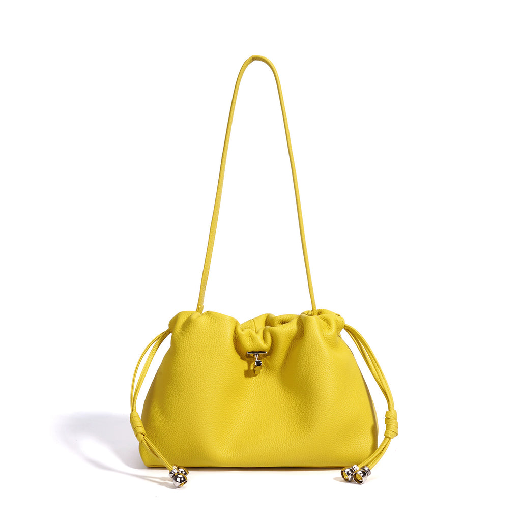 High-End Design Women's 100% Genuine Leather Single Shoulder Pleated Cloud Bag Roma